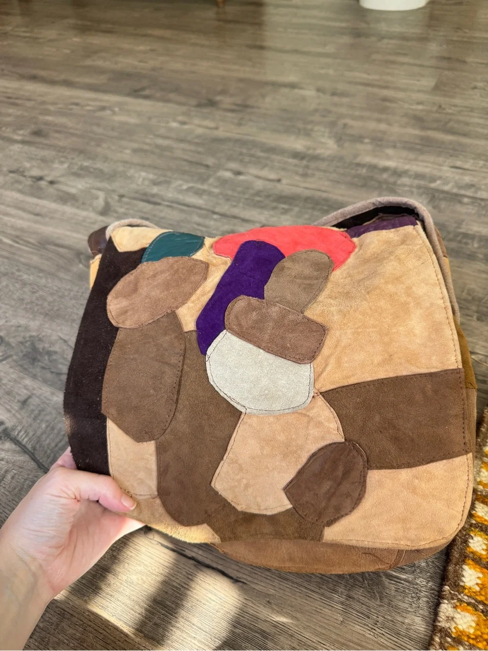 True Vintage Multi-Color Patchwork Suede Leather Shoulder Bag
